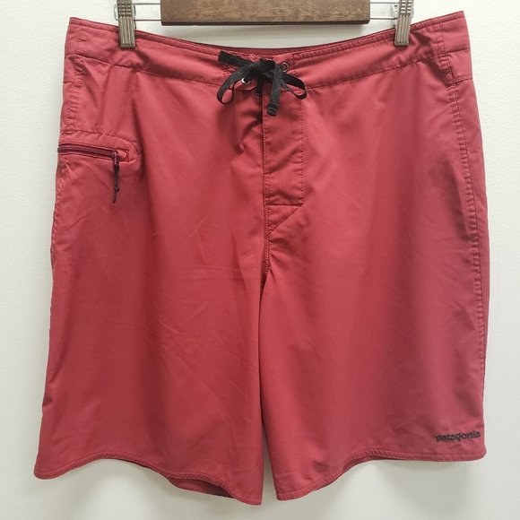 Patagonia Other - Patagonia Mens Boardshorts Size 36 Red Lace Up Mid Rise 9 In Inseam Zip Pocket